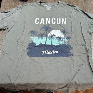 Caribbean Olive Green Cancun Mexico Palm Graphic Tee